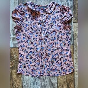 ZARA Floral Button Front Blouse Pink Blue Cottagecore Size Small EUC